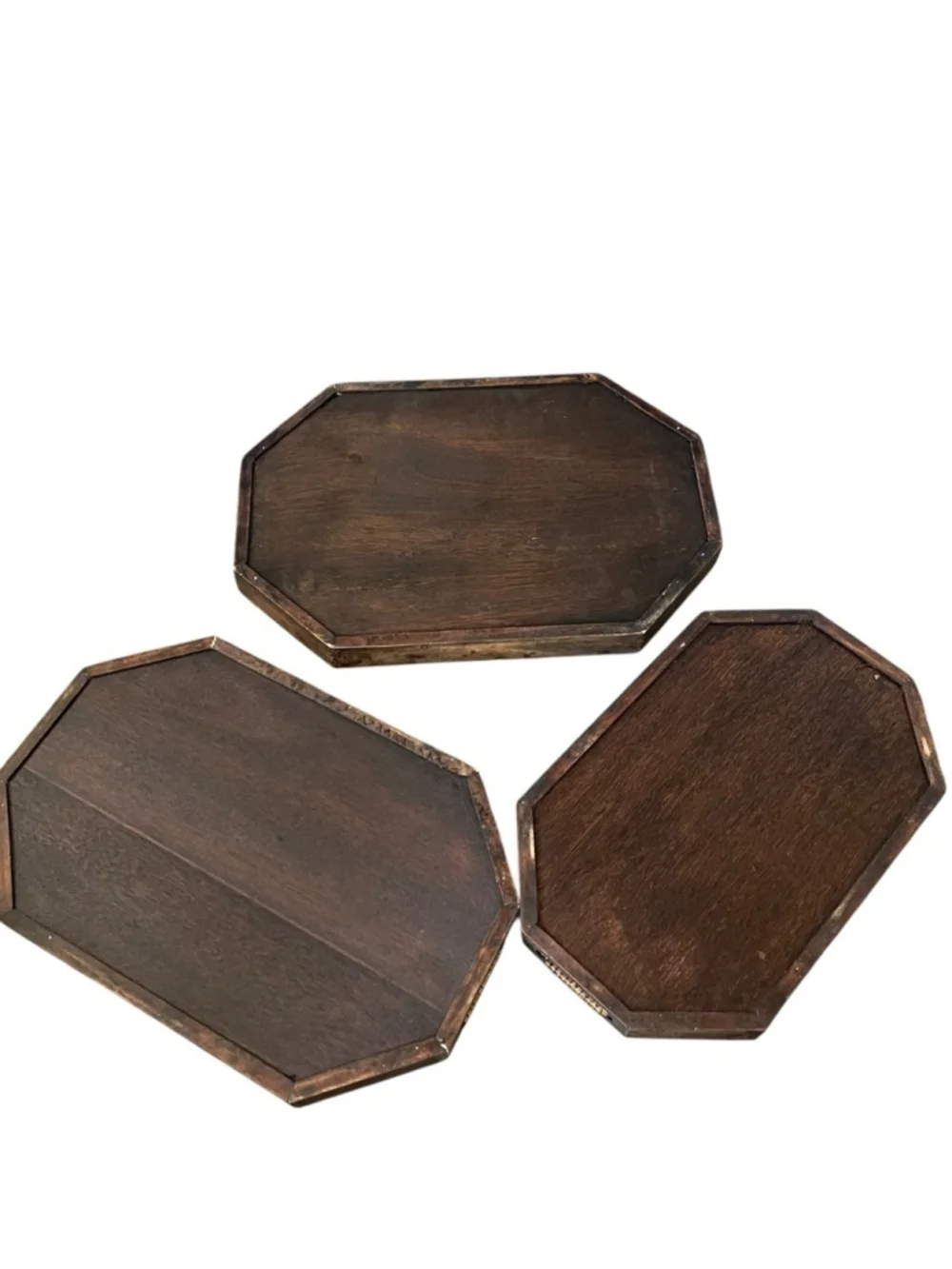 Brown Wooden Set of 3 Nesting Serving Trays